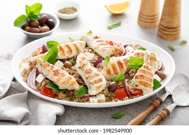 Grilled Chicken Breast And Greek Salad With Quinoa