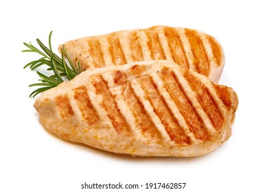 Grilled chicken breast, isolated on white background.
