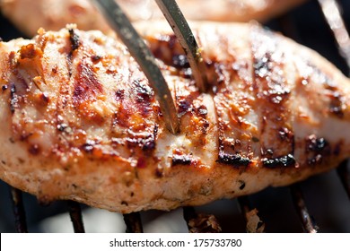 Grilled Chicken Breast On Barbeque, Cooking Process