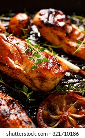 Grilled Chicken Breast With Thyme, Lemon And Vegetables