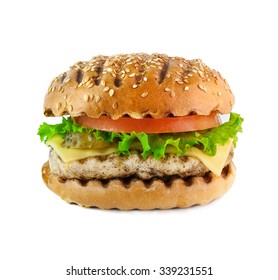 Grilled Chicken Burger Isolated On White Background