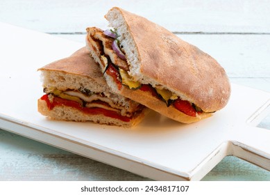 Grilled Chicken Ciabatta Sandwich With Grilled Vegetable and Microgreen. - Powered by Shutterstock