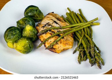 Grilled Chicken Cutlet  Served With Asparagus And Broccoli