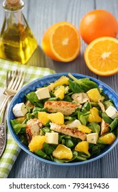 Grilled Chicken Fillet Salad With Oranges And Brie.