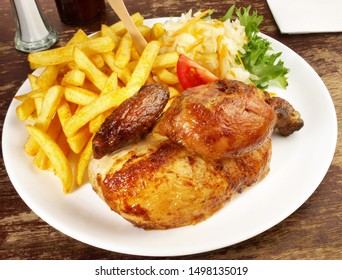 Grilled Chicken with French Fries and Coleslaw Salad - Powered by Shutterstock