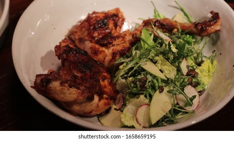 Grilled Chicken With Green Salad And Tarragon Dressing.