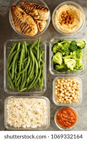 Grilled Chicken Meal Prep With Cooked Rice And Vegetables