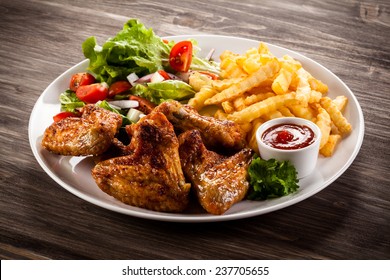 Grilled Chicken Nuggets Chips Vegetables Stock Photo 237705655 ...