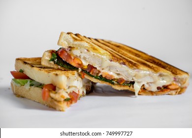 Grilled Chicken Panini With Tomatos Isolated