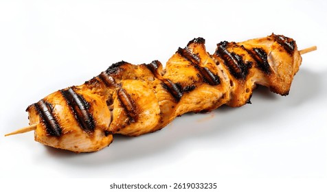 Grilled Chicken Shish tawook. shish kebab skewers on isolated white background.