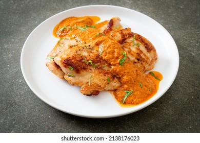 grilled chicken steak with red curry sauce - muslim food style