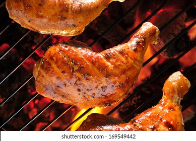 Grilled Chicken Thigh On The Flaming Grill