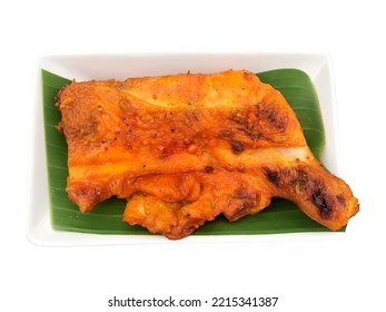 Grilled Chicken Thighs On A Plate Isolated On White Background