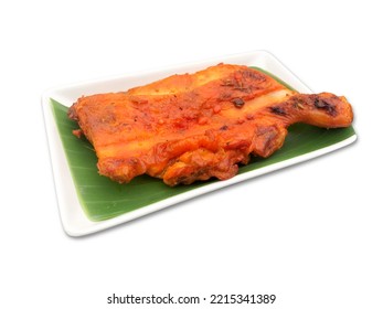 Grilled Chicken Thighs On A Plate Isolated On White Background