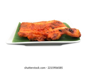 Grilled Chicken Thighs On A Plate Isolated On White Background