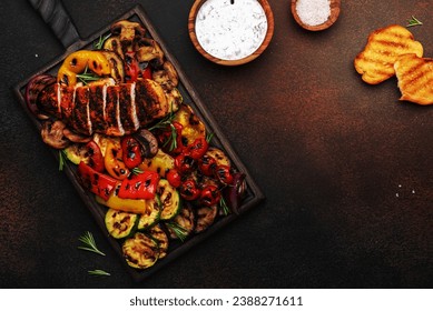 a cutting board with various foods from Pikwizard