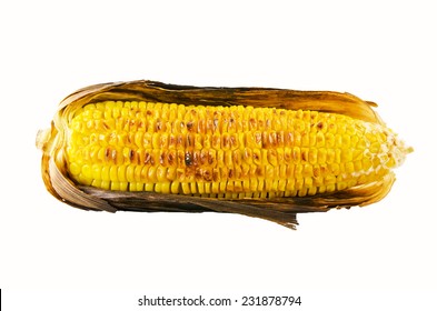 Grilled Corn Cobs On White Background