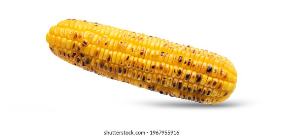 Grilled Corn Fly Piece Bbq On The Cob Recipe Isolated On White Background With Clipping Path  
