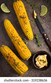 Grilled Corn With Garlic And Chili Butter, Top View