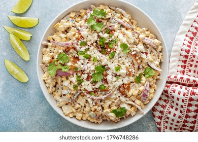 Grilled Corn And Jalapeno Salad With Red Onion, Cheddar Cheese And Bacon, Summer Potluck Recipe