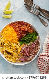 Grilled Corn And Jalapeno Salad With Red Onion, Cheddar Cheese And Bacon, Summer Potluck Recipe