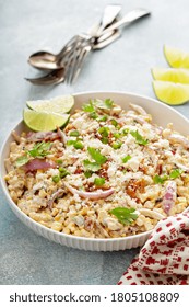 Grilled Corn And Jalapeno Salad With Red Onion, Cheddar Cheese And Bacon, Summer Potluck Recipe