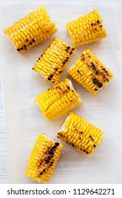 Grilled Corn On The Cob, Close-up. Summer Food. Top View, From Above, Overhead.