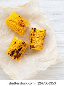 Grilled Corn On The Cob, Overhead View. Summer Food. From Above, Flat Lay.