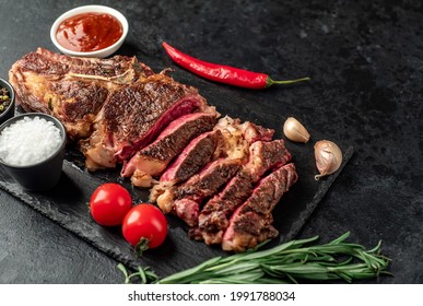 Grilled Cowboy Beef Steak On Stone Background