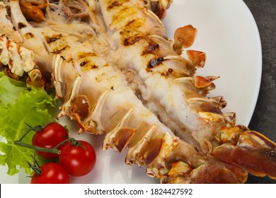 Grilled Crayfish In The Plate Served Salad