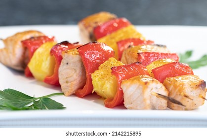 Grilled Creole Salmon Skewers With Pineapple And Red Bell Pepper 