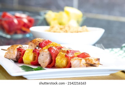 Grilled Creole Salmon Skewers With Pineapple And Red Bell Pepper