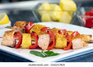 Grilled Creole Salmon Skewers With Pineapple And Red Bell Pepper