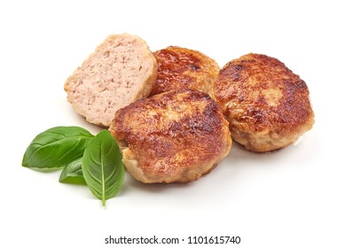 Grilled cutlets, fried meat balls, isolated on white background.