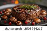 Grilled Dry-Aged Venison Steak with Roasted Mushrooms