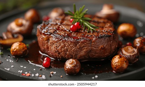 Grilled Dry-Aged Venison Steak with Roasted Mushrooms - Powered by Shutterstock