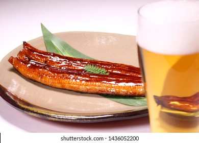 Grilled Eel And Glass Of Beer