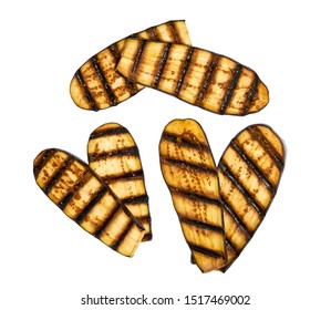 Grilled Eggplants  Isolated On White Background. Grilled Or Fire Roasted Aubergine