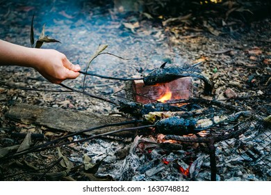 Grilled Fish. Burning Firewood. Daily Life In Rural Vietnam.