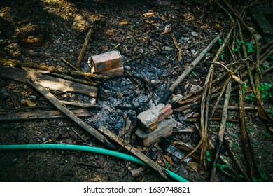 Grilled Fish. Burning Firewood. Daily Life In Rural Vietnam.