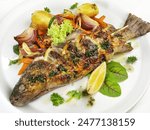 Grilled Fish - Rainbow Trout - Isolated on white Background