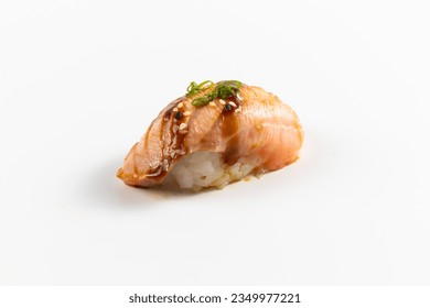 Grilled fish salmon sushi Nigiri. Japanese food isolated on white background