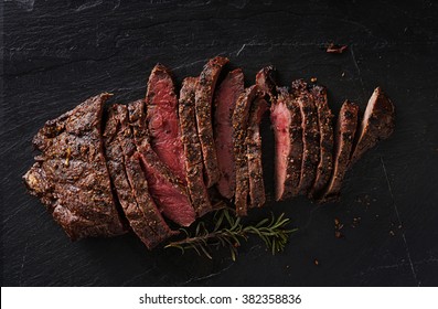 Grilled Flat Iron Steak Shot In Flat Lay Style From Overhead