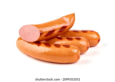 Grilled frankfurter sausage, isolated on white background