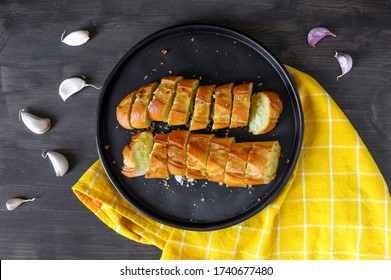 Grilled Garlic White Bread. Sliced Bread. Brazilian Cuisine. Flat Lay.