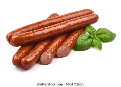 Grilled german Pork Sausages, close-up, isolated on white background.