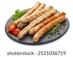 Grilled German Pork Sausages, munich sausage, isolated on white background.