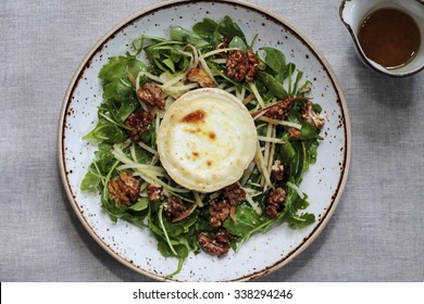 Grilled Goat Cheese With Rocket Salad, Walnuts And Apple Sticks