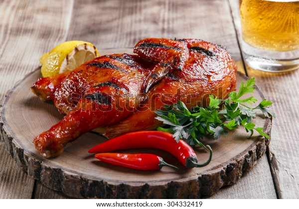 Grilled half chicken barbecue stock photo