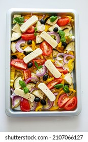 Grilled Halloumi Cheese With Baked Vegetables, Sheet Pan  Vegetables 